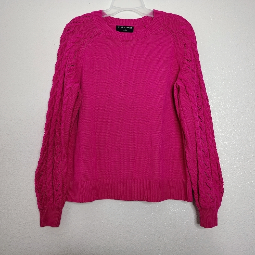 Lane Bryant Pink Wool BlendCable Knit Sweater Size 14/16/XL Crewneck Long Sleeve